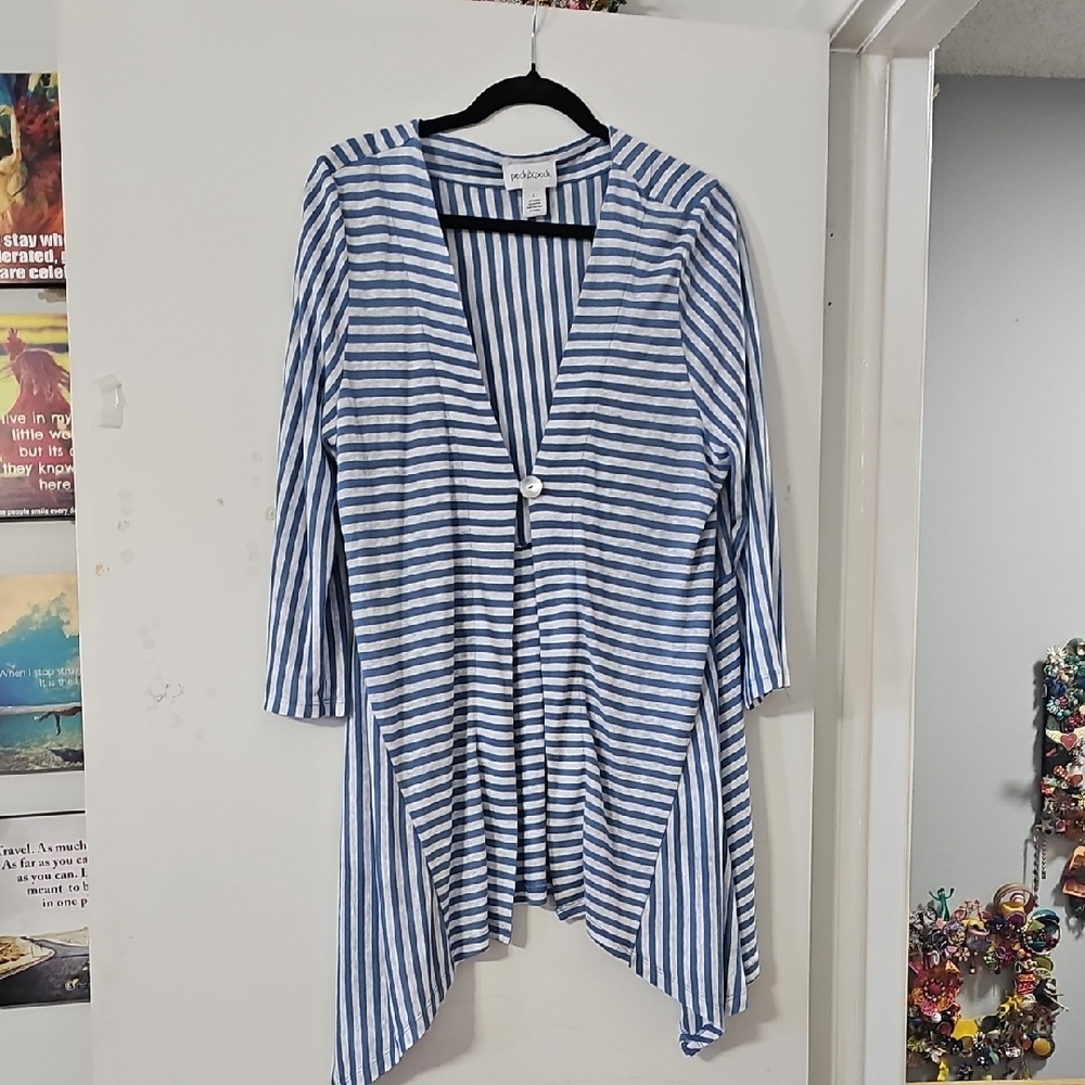 Striped Blue and White Swim Cover-Up
